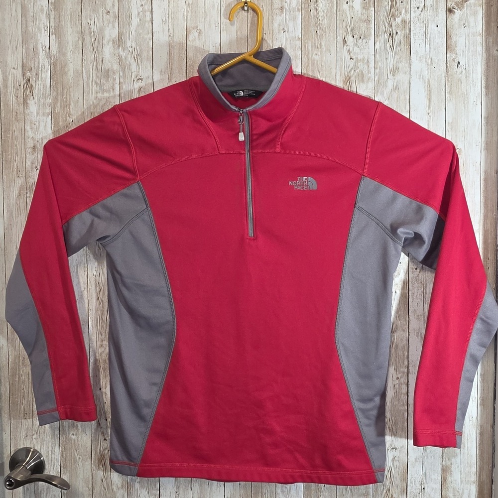 The North Face Red Gray Quarter Zip Soft Poly Fleece Lining Men's Med